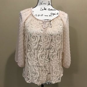 New Directions | Sheer Dot & Lace Blouse — S